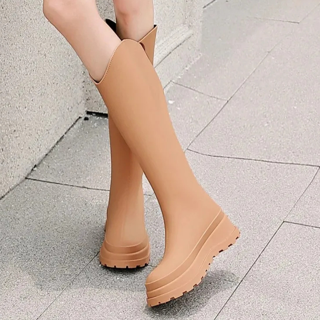 Regenstiefel für den Herbst - Wasserdichte hohe Gummistiefel mit rutschfester Sohle für Damen