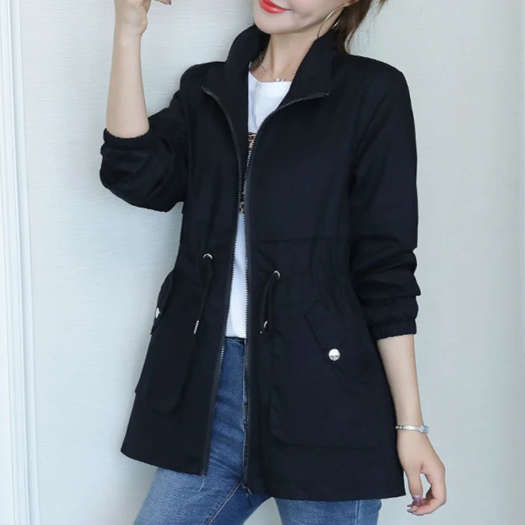 Regenjacke für den Herbst - Wasserdichte Übergansjacke mit Stehkragen für Damen