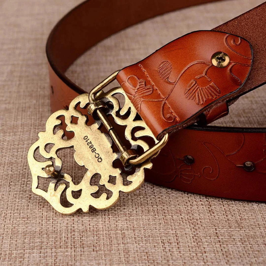 Franziska Trachtengürtel Oktoberfest | Eleganter Damen Ledergürtel mit Ornament-Schnalle