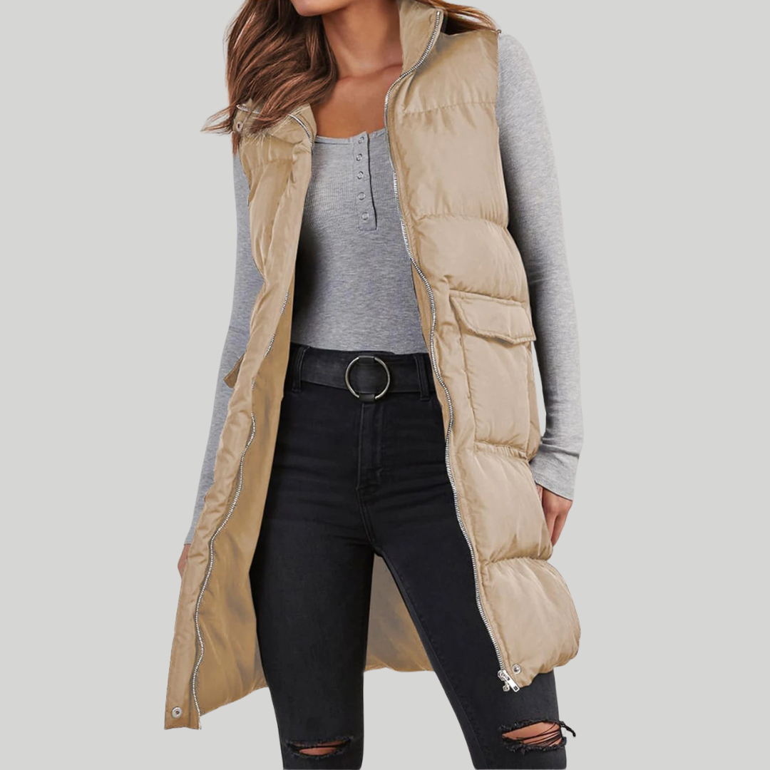 Lange Steppweste für den kalte Tage - Leichte Daunenweste für Damen