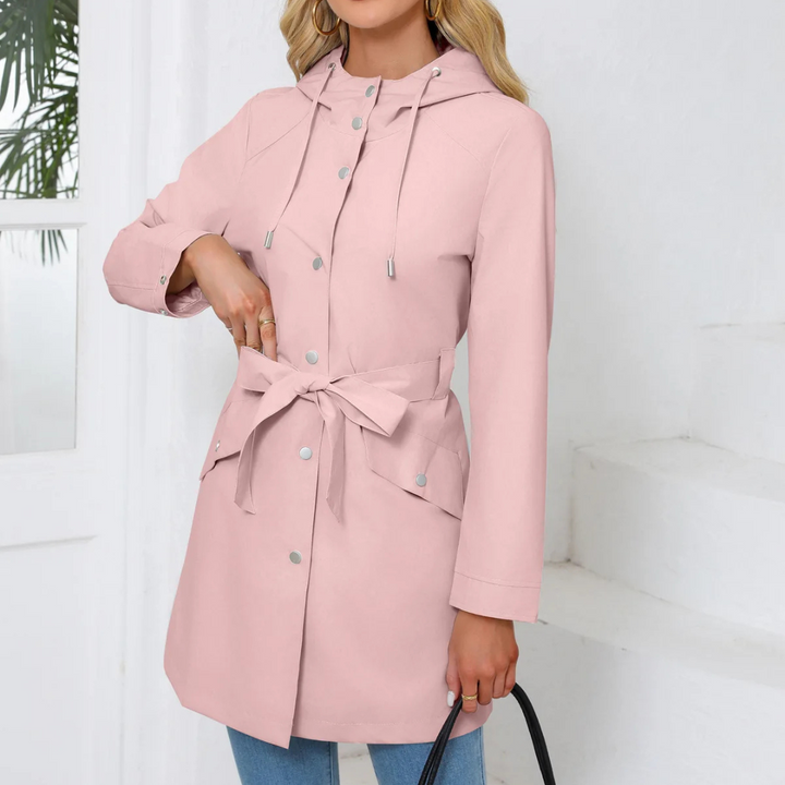 Regenjacke für den Herbst - Wasserfeste Lange Übergangsjacke mit Gürtel und Kapuze für Damen