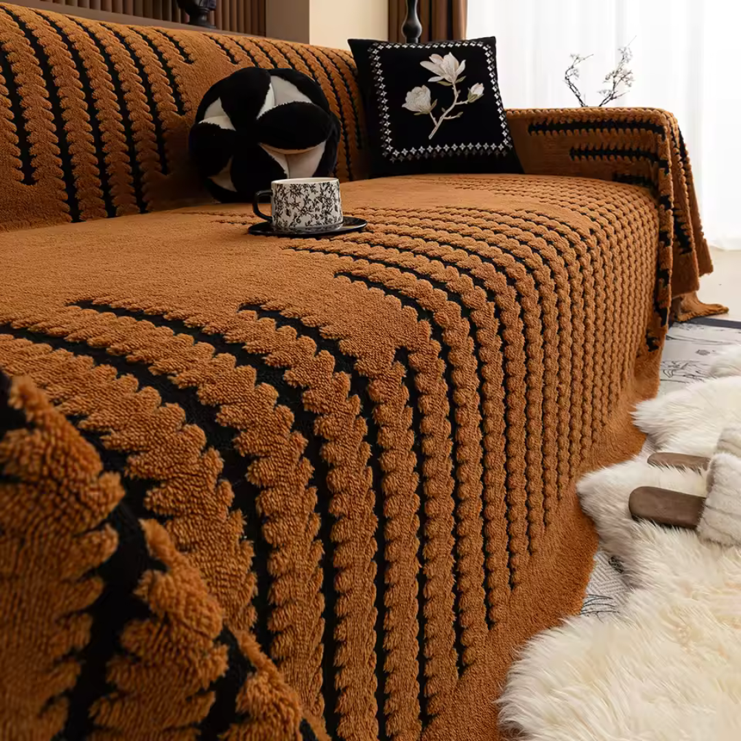 Heritage Plüsch Tufted Sofabezug | Luxuriöser Vintage-Möbelschutz mit geometrischem Muster