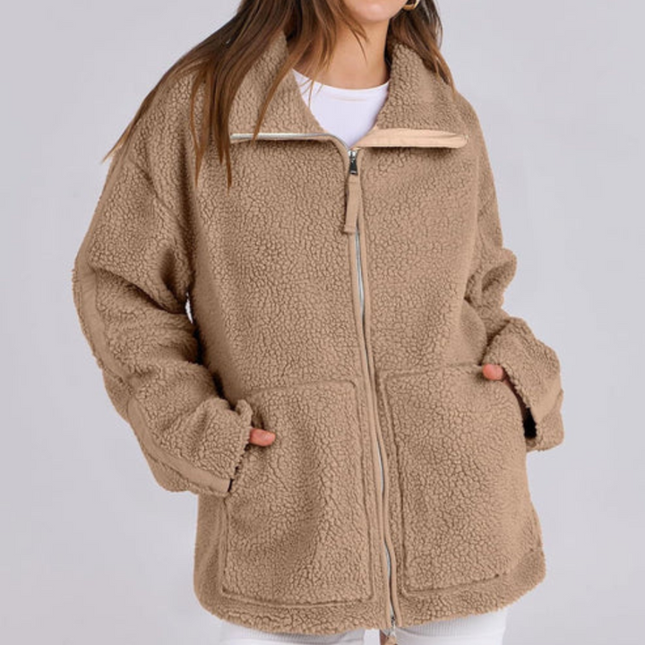 Teddyjacke für den Herbst - Oversized Fleecejacke mit Stehkrage für Damen