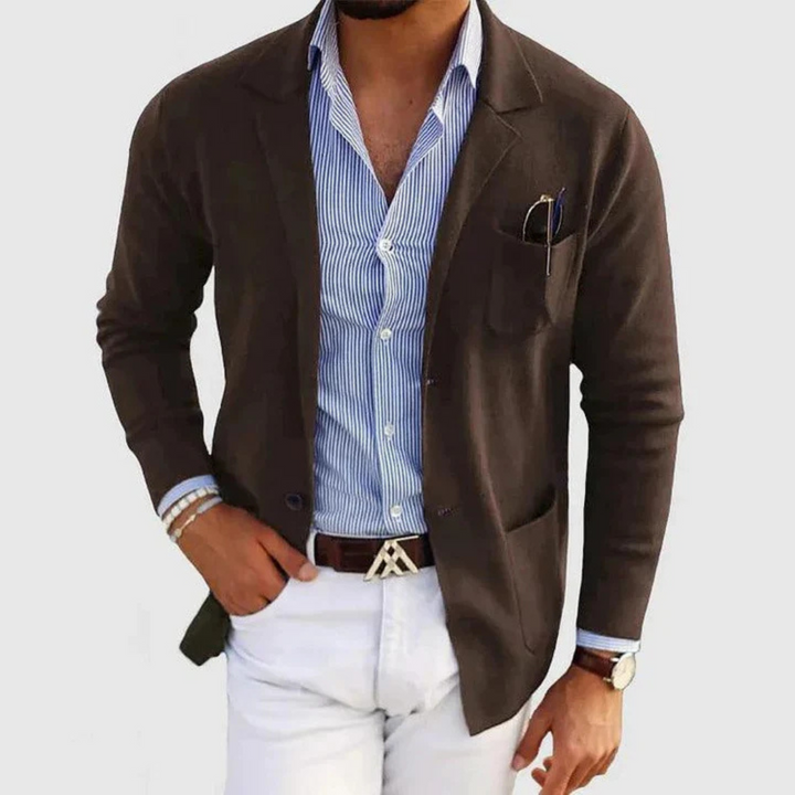 Maximilian Strickjacke | Elegante Braune Herren Jacke Mit Revers Büro-Stil