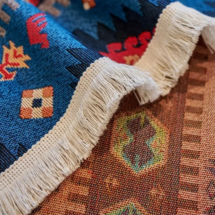 Boho Sofaüberwurf | Vintage-Sofaschutz mit geometrischem Muster und Chenille-Material