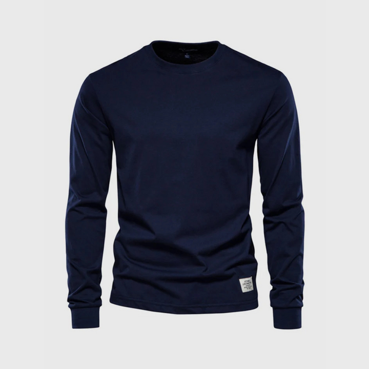 Niklas Langarmshirt | Klassisches Grünes Herren Baumwollshirt Rundhals