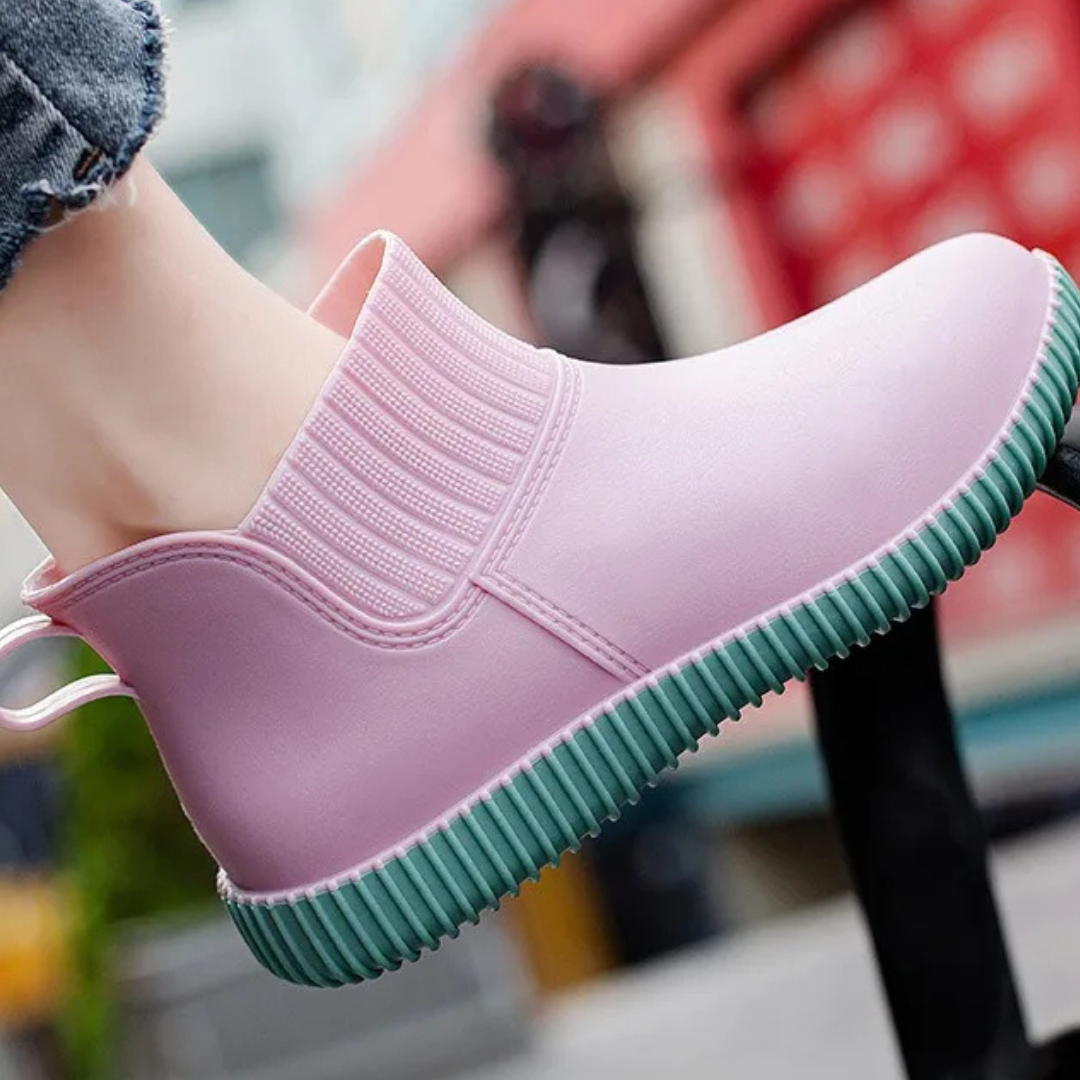Regenstiefel für den Herbst - Wasserdichte Bequeme Ankle Gummistiefel mit Strick-Bund für Damen