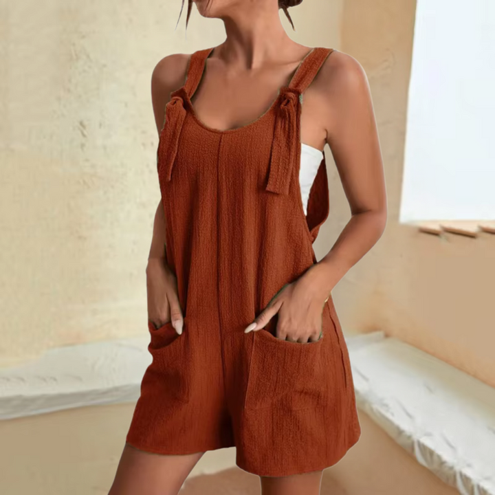 Olivia Sommer Jumpsuit | Luftiger Kurzer Overall mit Bindeschleifen & Taschen für Freizeit & Urlaub
