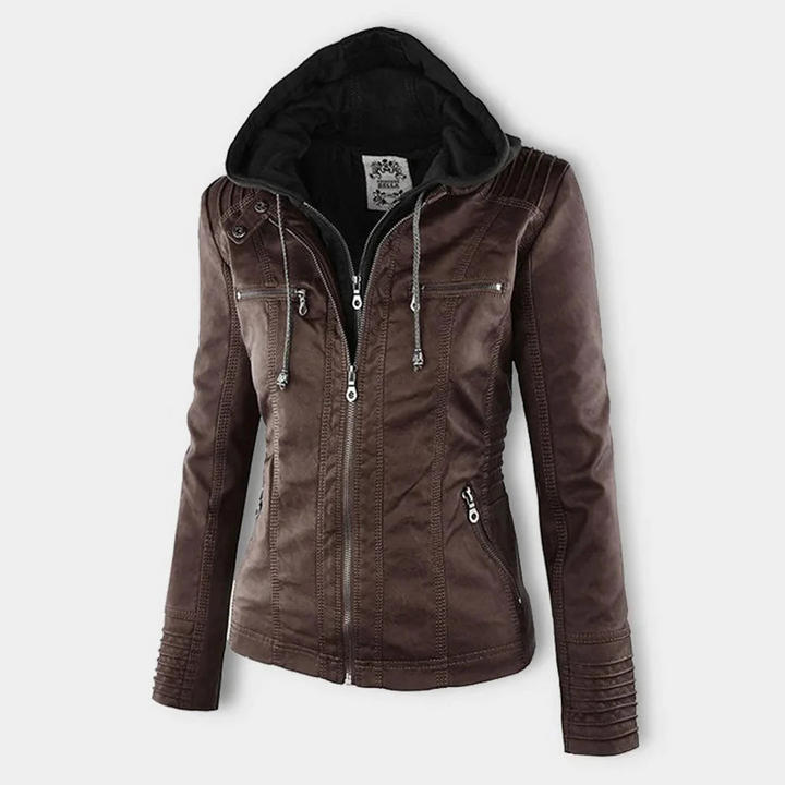 Kunstlederjacke für den Herbst - Wetterfeste Übergansjacke mit Kapuze für Damen
