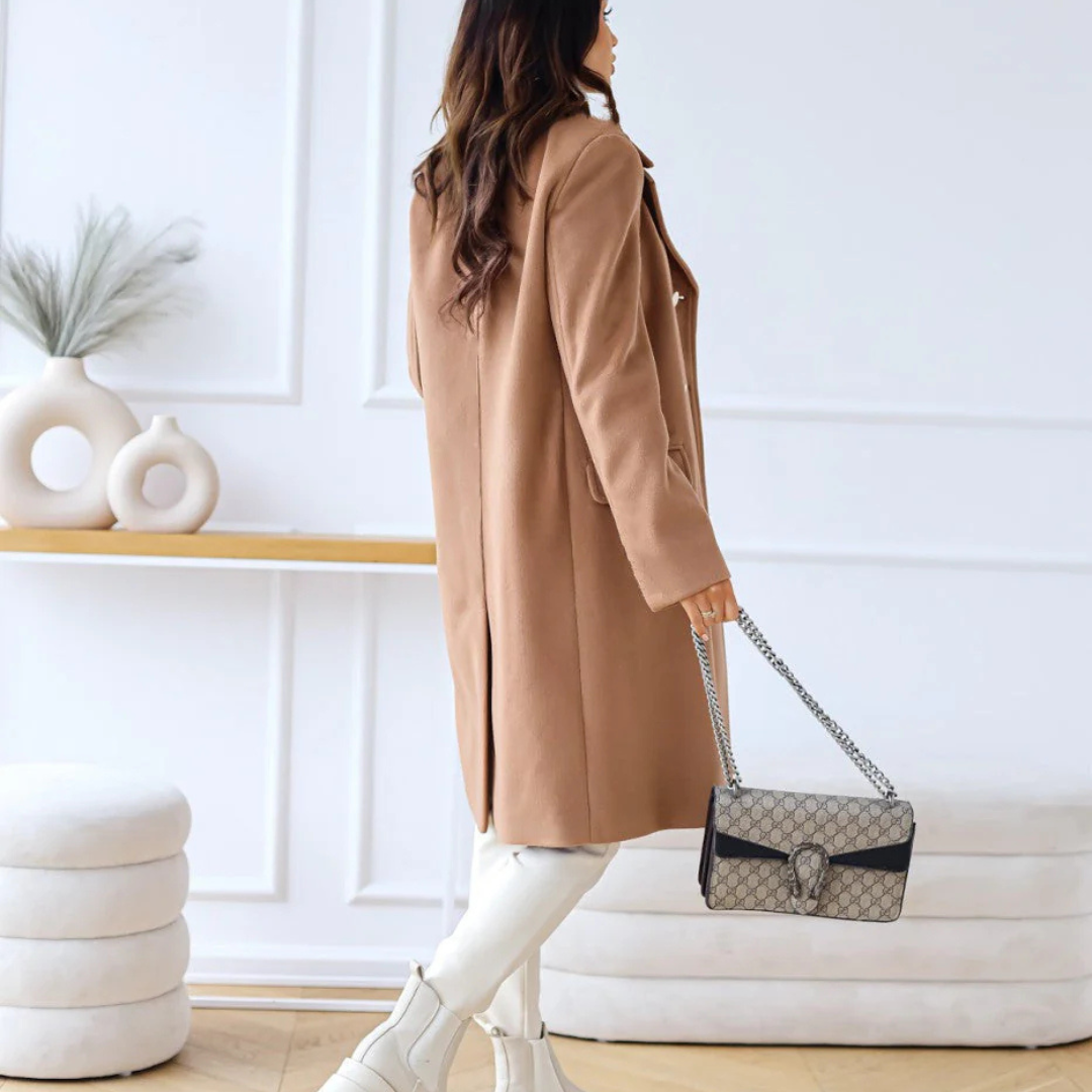 Zweireihiger Mantel für den Herbst - Elegante Lange Übergangsjacke für Damen