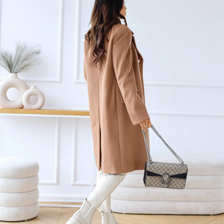 Zweireihiger Mantel für den Herbst - Elegante Lange Übergangsjacke für Damen