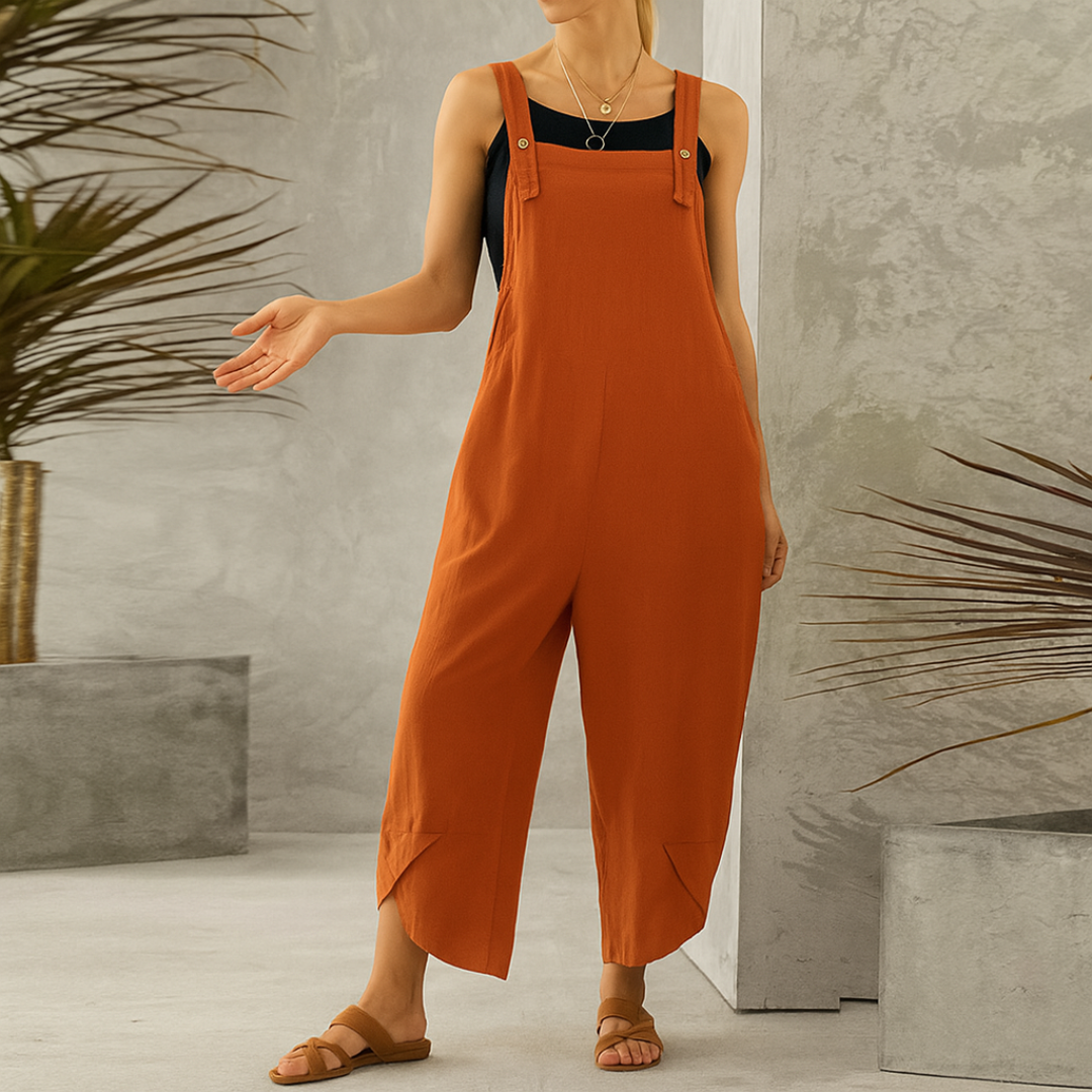 Luna Latzrock-Jumpsuit | Luftiger Leinen-Overall für Damen mit weitem Bein