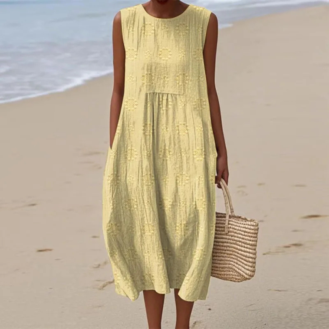 Ingrid Vintage-Kleid | Ärmelloses Sommerkleid mit Blumenmuster für Frauen