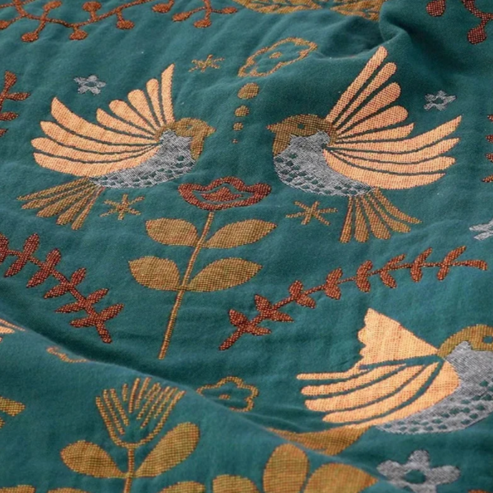 Nordische Vogel Wohndecke | Wendbare Baumwoll-Decke im skandinavischen Stil