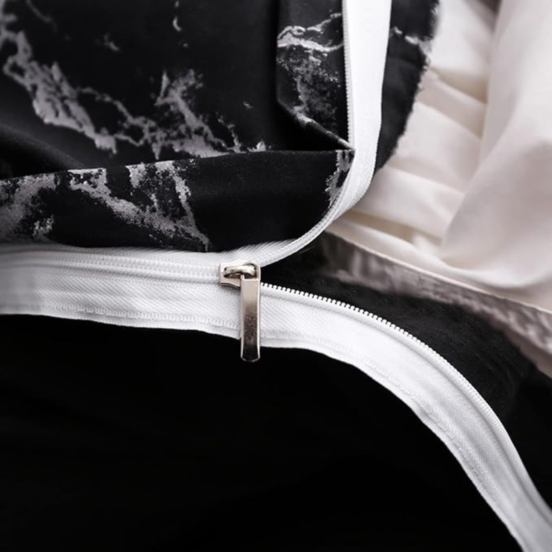 Schwarzes Marmor Bettbezug-Set | 3-teiliges Premium Mikrofaser Bettwäsche-Set