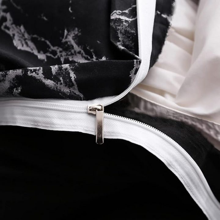 Schwarzes Marmor Bettbezug-Set | 3-teiliges Premium Mikrofaser Bettwäsche-Set