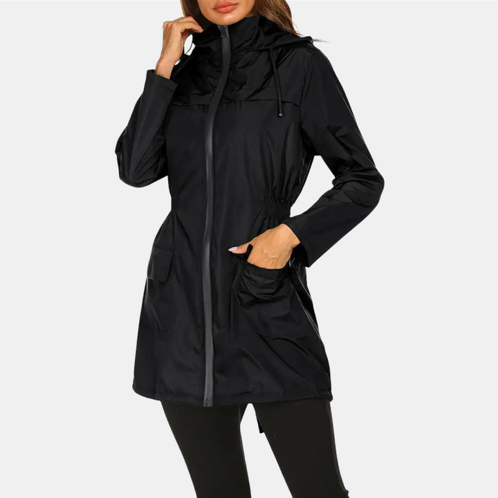 Regenjacke für den Herbst -  Wasserfeste Lange Übergangsjacke mit Kapuze für Damen