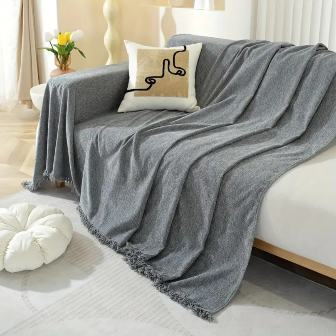 Minimalistischer Sofabezug | Wasserabweisender Möbelschutz mit Quasten-Detail für moderne Wohnräume