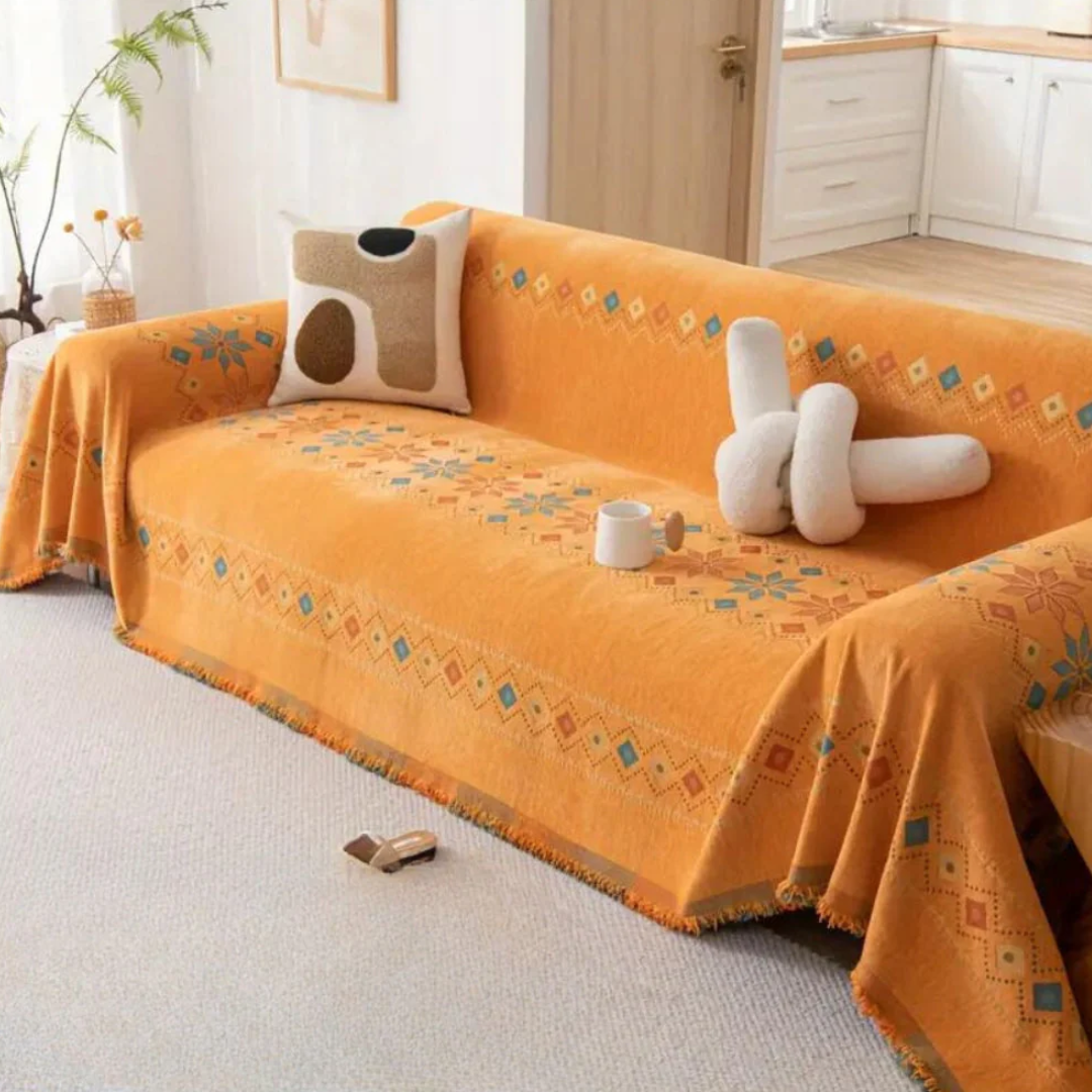 Boho-Sofabezug | Stilvolle Universal-Husse mit Antirutsch-Funktion und Quasten-Design