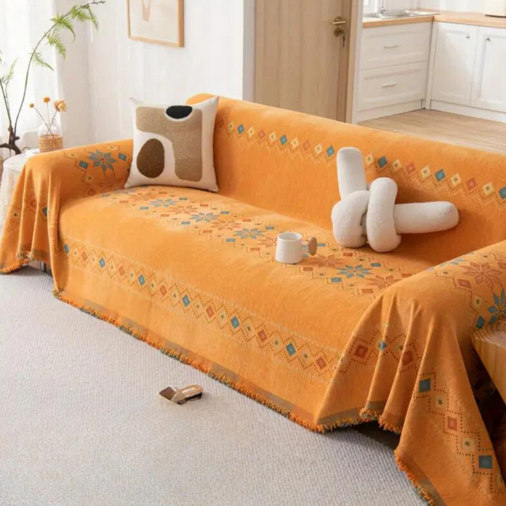 Boho-Sofabezug | Stilvolle Universal-Husse mit Antirutsch-Funktion und Quasten-Design
