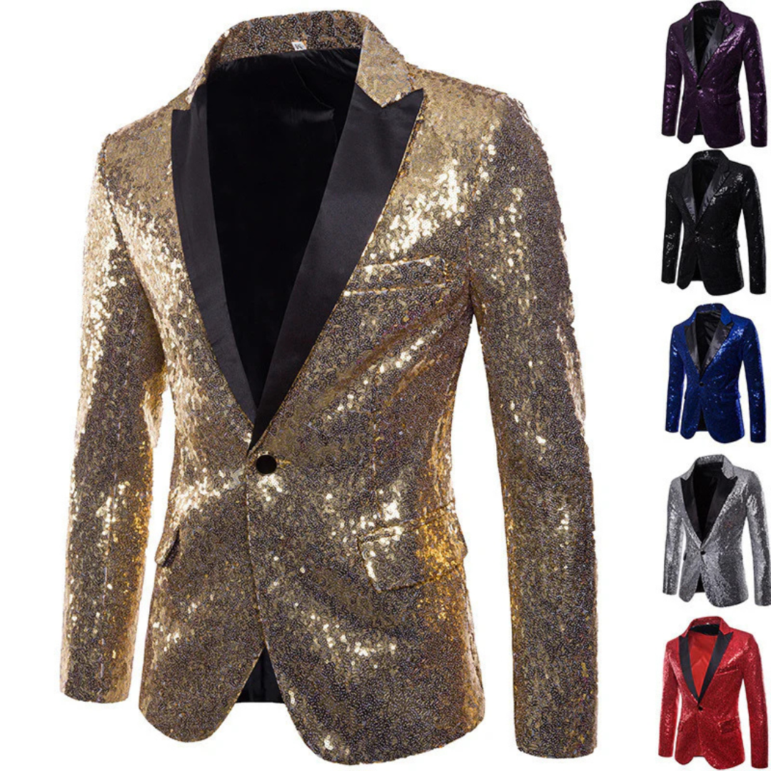 Glirzer Blazer für Feiern - Party Jacke mit Glitzernde Pailletten für Herren