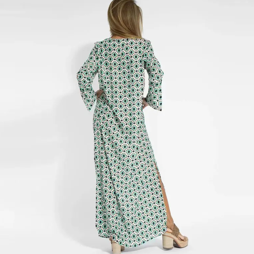 Petra Sommer-Retro-Kleid | Maxikleid mit geometrischem Muster für Frauen