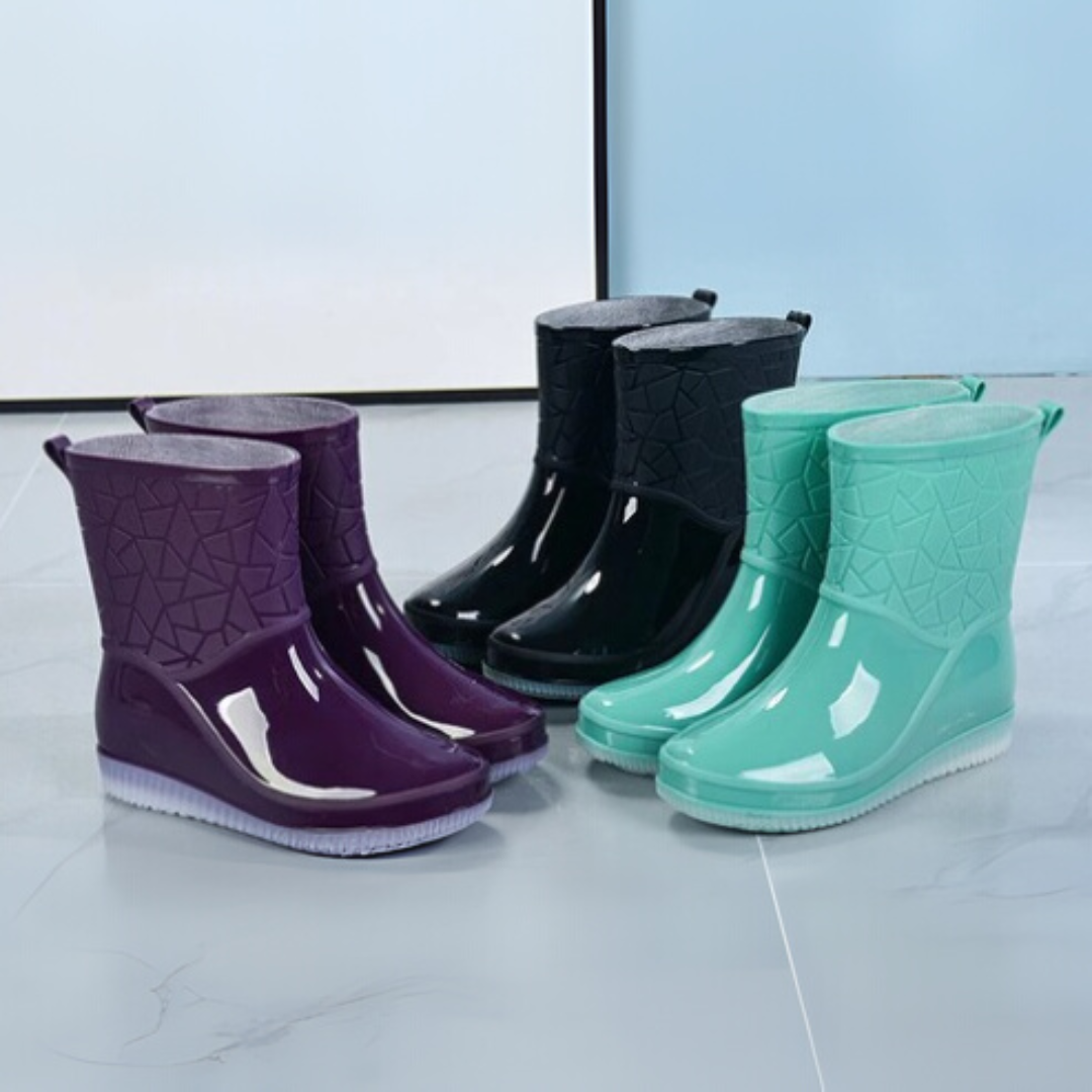 Regenstiefel für den Herbst - Halbhohe Wasserdichte Gummistiefel mit Muster rutschfest für Damen