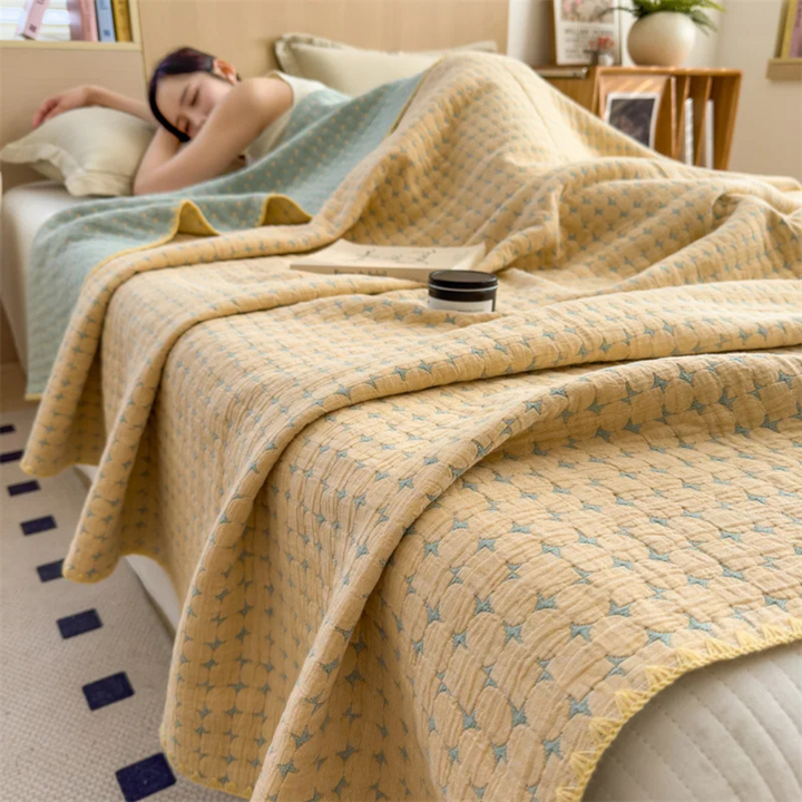 Matelassé Seersucker Wendedecke | Nordische Baumwolldecke mit Jacquard-Muster