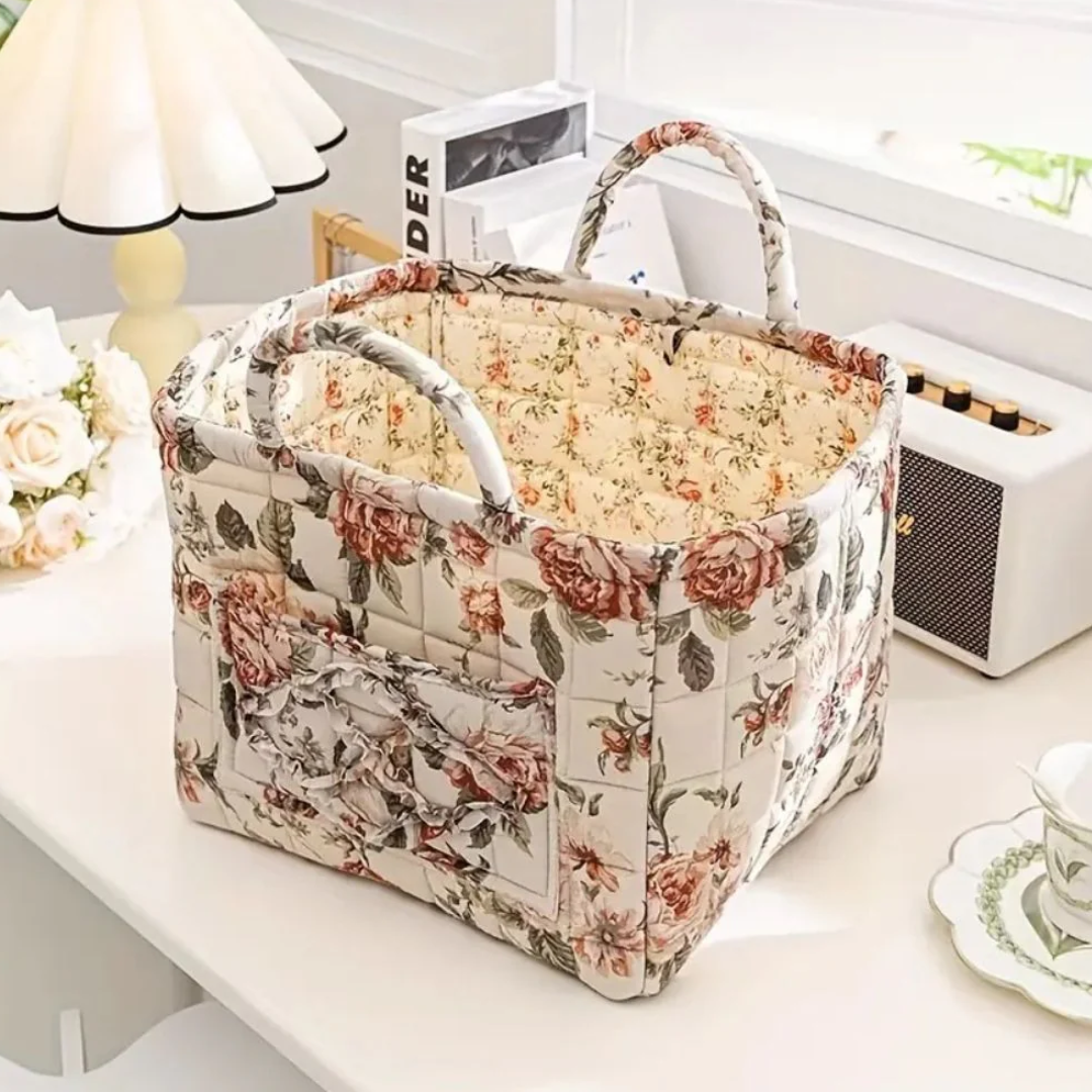 Eleganter Aufbewahrungskorb aus Canvas mit floralem Landhausstil-Design