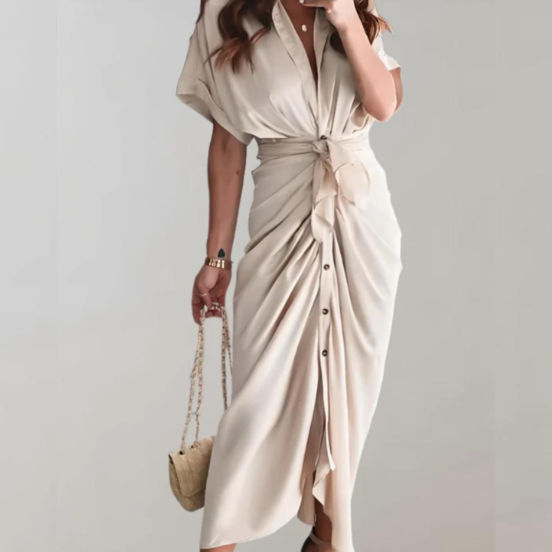 Amelie Midikleid | Elegantes Kleid mit halblangen Ärmeln und stilvollem Taillenband