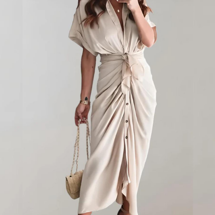 Amelie Midikleid | Elegantes Kleid mit halblangen Ärmeln und stilvollem Taillenband