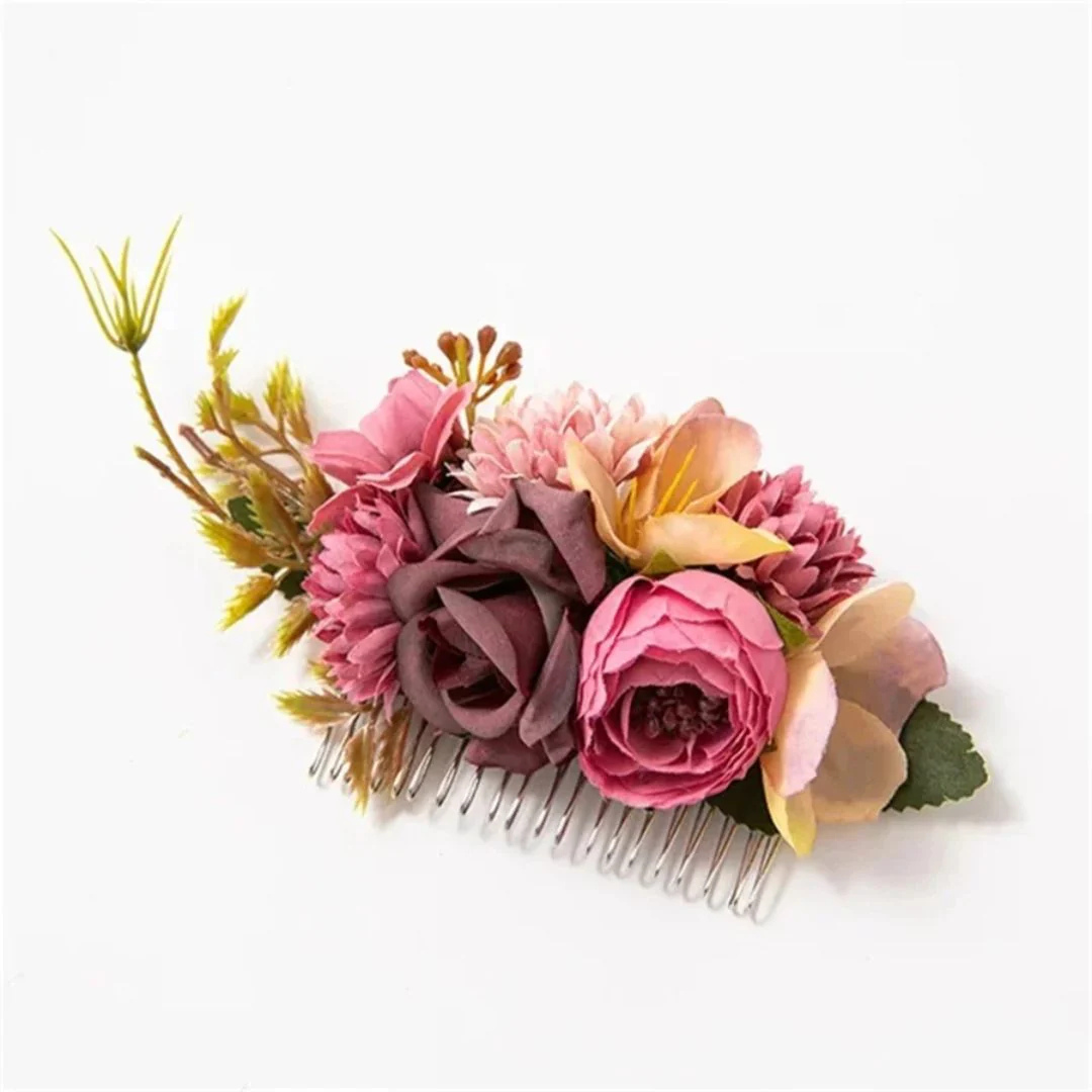 Britta Blütenkamm Oktoberfest | Romantische Damen Haarspange mit Seidenblüten