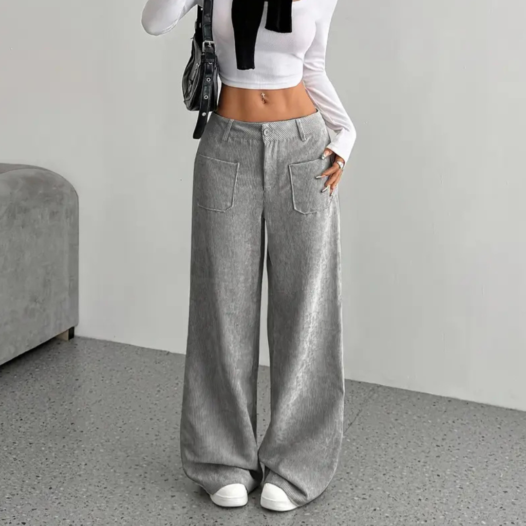 Weite Cordhose für den Herbst - Stilvolle Hose mit hoher Taille für Damen
