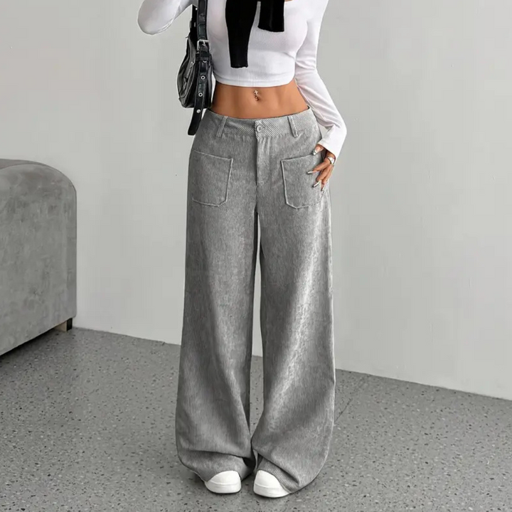Weite Cordhose für den Herbst - Stilvolle Hose mit hoher Taille für Damen