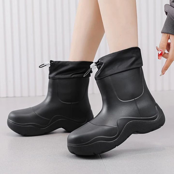 Regenstiefel für den Herbst - Wasserdichte Ankle Gummistiefel mit Strick-Design und rutschfester Sohle für Damen
