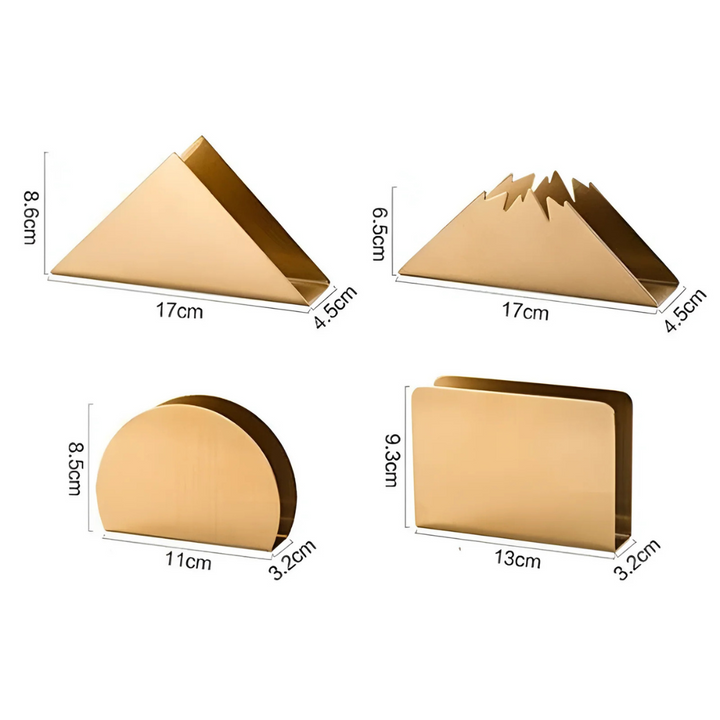 Goldener Serviettenhalter aus Metall | Eleganter Tischorganizer mit dreieckiger Basis für Küche