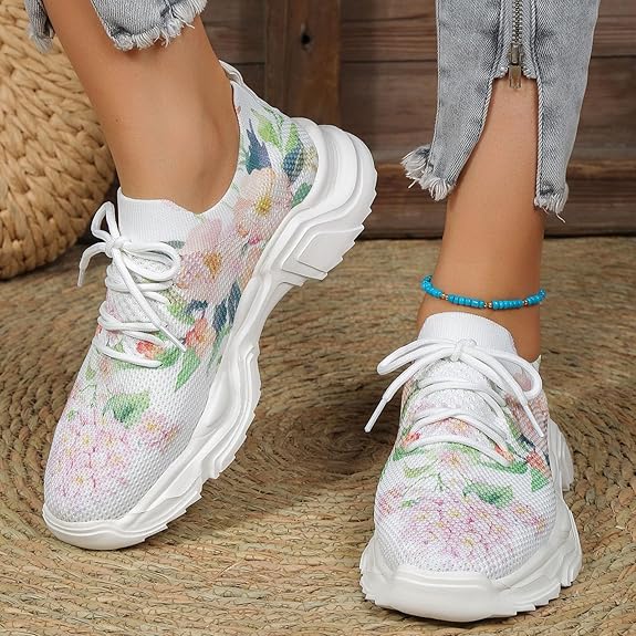 Flora Chunky Sneaker | Sommerliche Plateau-Turnschuhe mit Blumenmuster für Damen
