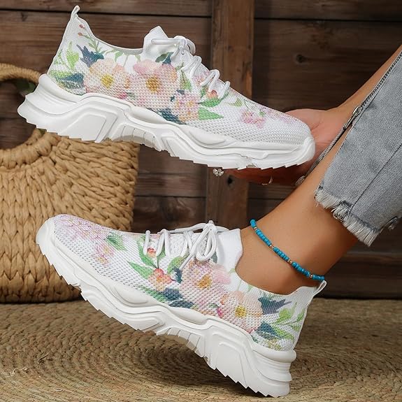Flora Chunky Sneaker | Sommerliche Plateau-Turnschuhe mit Blumenmuster für Damen