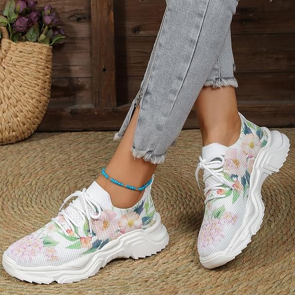 Flora Chunky Sneaker | Sommerliche Plateau-Turnschuhe mit Blumenmuster für Damen