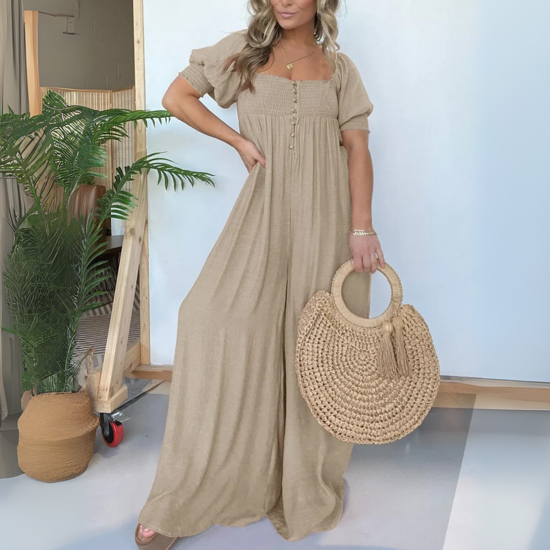 Lena Boho-Kleid | Maxikleid mit Puffärmeln und Smok-Details für Frauen