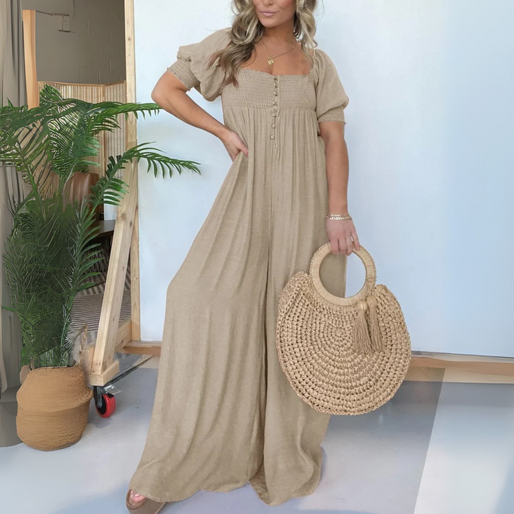 Lena Boho-Kleid | Maxikleid mit Puffärmeln und Smok-Details für Frauen
