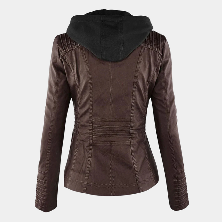 Kunstlederjacke für den Herbst - Wetterfeste Übergansjacke mit Kapuze für Damen