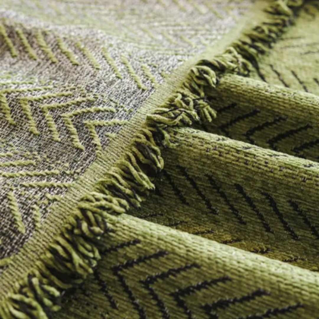 Herringbone Sofaüberwurf | Elegante Chenille Sofahusse mit Fransen