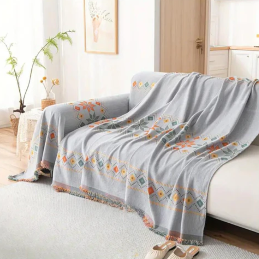 Boho-Sofabezug | Stilvolle Universal-Husse mit Antirutsch-Funktion und Quasten-Design