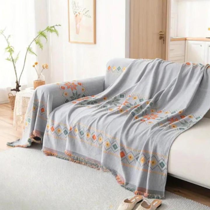 Boho-Sofabezug | Stilvolle Universal-Husse mit Antirutsch-Funktion und Quasten-Design