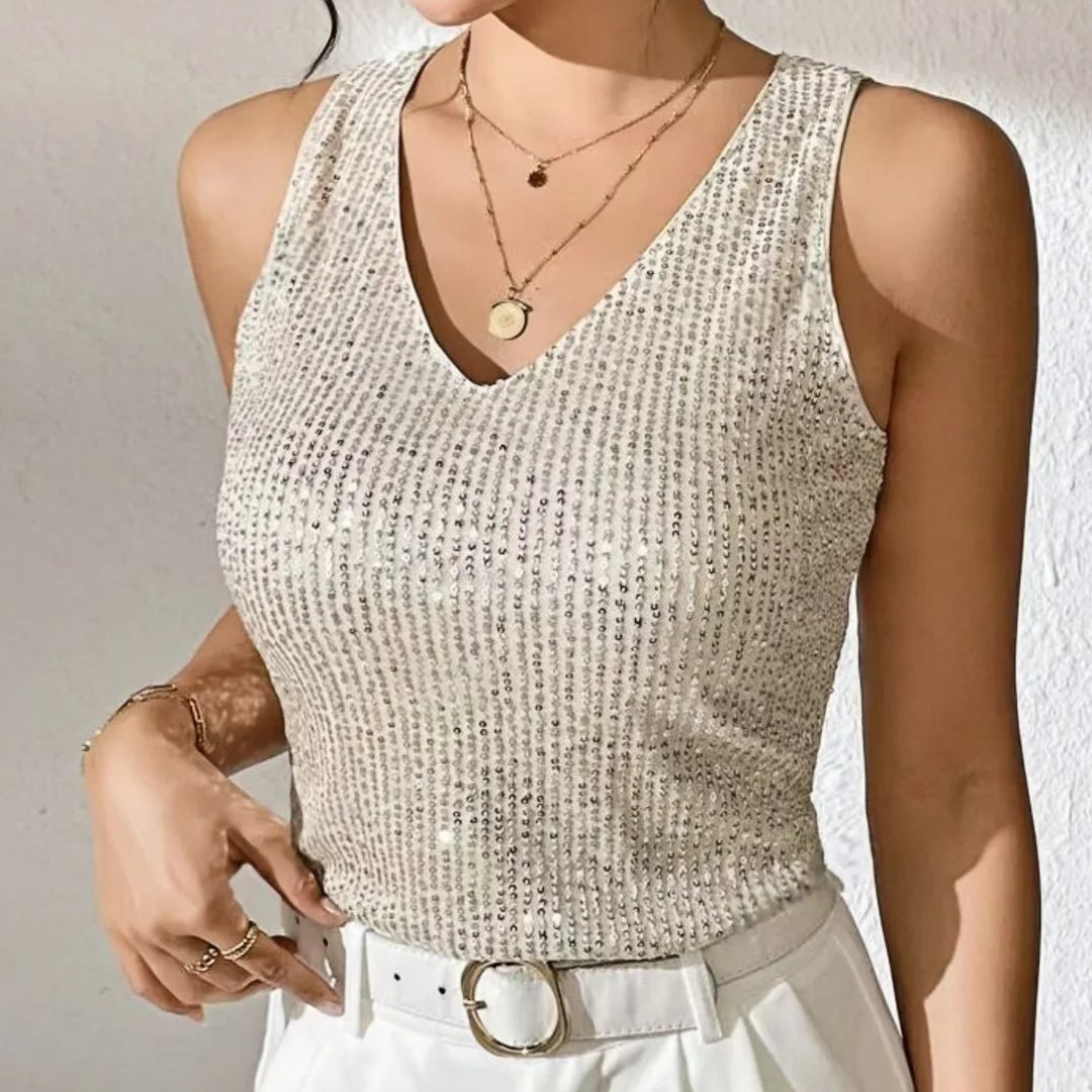 Glitzer Oberteil für den Herbst - Elegante Top Glitzernde Pailletten für Damen