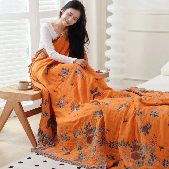 Ornate Mehrschicht-Baumwolldecke | Luxuriöse Wohndecke mit Jacquard-Muster und Quasten