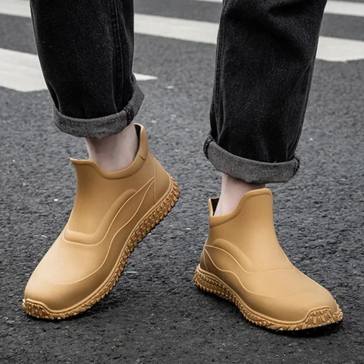 Regenstiefel für den Herbst - Halbhohe Wasserdichte PVC Gummistiefel mit rutschfester Sohle für Herren