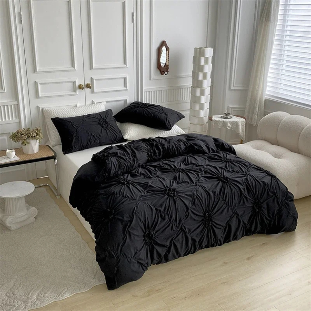 Ruffle Flower Bettbezug-Set | Elegantes Pinch-Pleat Design für luxuriösen Schlafkomfort