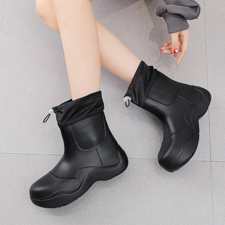 Regenstiefel für den Herbst - Wasserdichte Ankle Gummistiefel mit Strick-Design und rutschfester Sohle für Damen